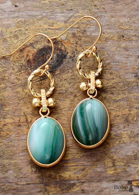 Boho Earrings, Dangle Earrings, Green Onyx